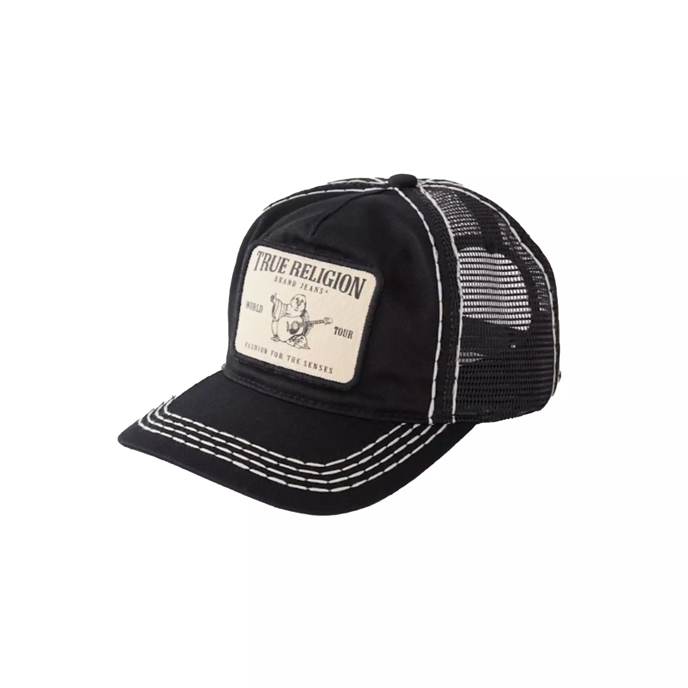 True Religion Big T Patch Trucker Hat-Black/White